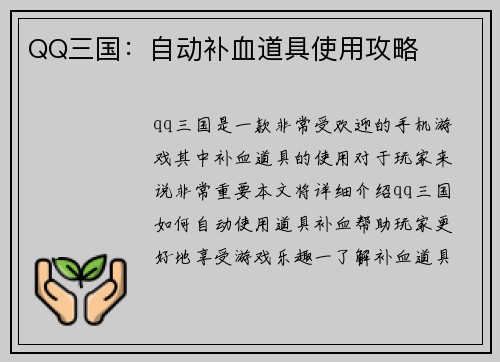 QQ三国：自动补血道具使用攻略